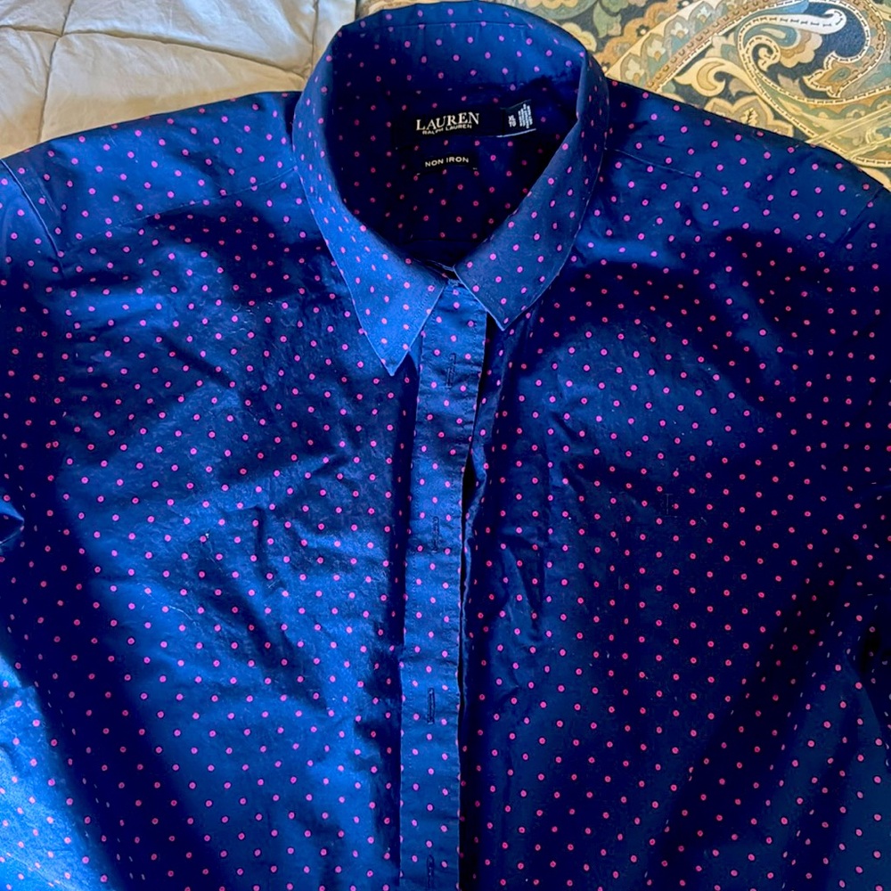 Blue with polka dots button down shirt